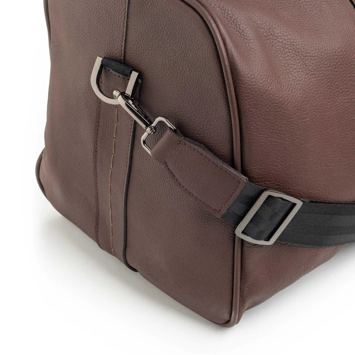 Bolso de Viaje Atlas Coñac en Cuero para Hombre detalle de correa