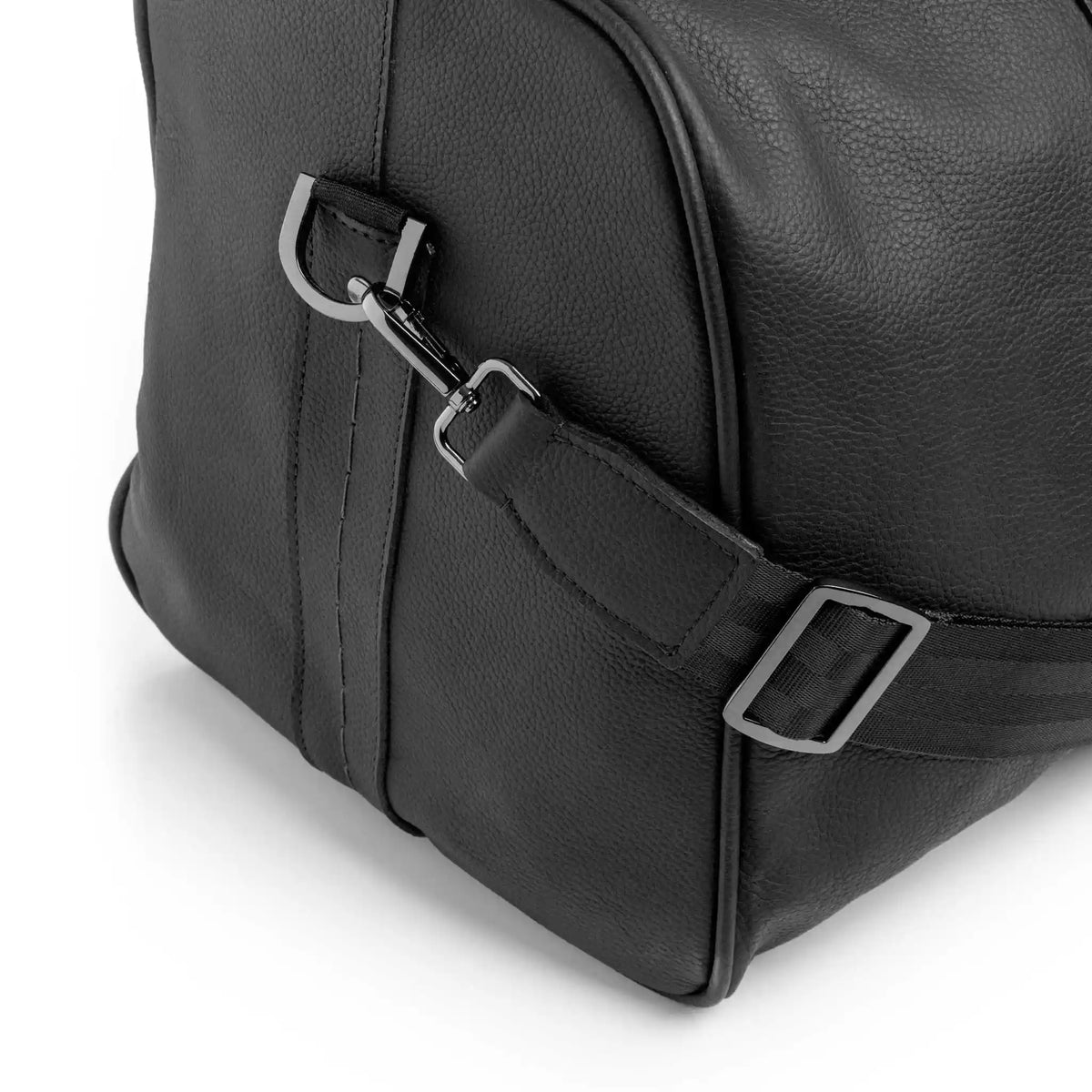 Bolso de Viaje Atlas Negro en Cuero para Hombre detalle correa