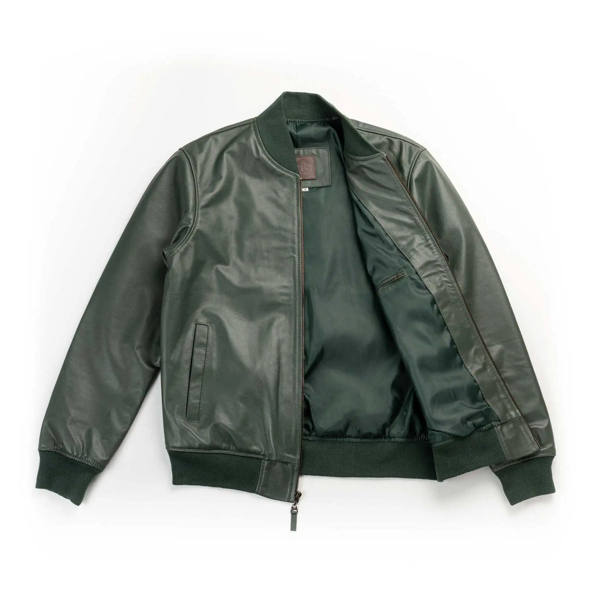Chaqueta Cooper Bomber Verde de Cuero para Hombre - BLACK BISON