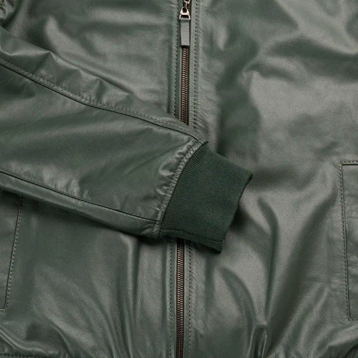 Chaqueta Cooper Bomber Verde de Cuero para Hombre - BLACK BISON