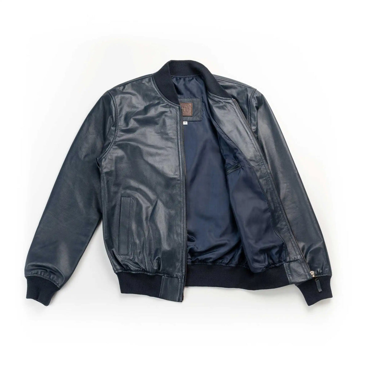 Chaqueta Cooper Bomber Azul de Cuero para Hombre - BLACK BISON