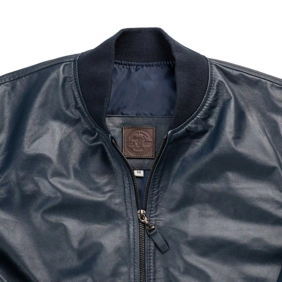 Chaqueta Cooper Bomber Azul de Cuero para Hombre - BLACK BISON