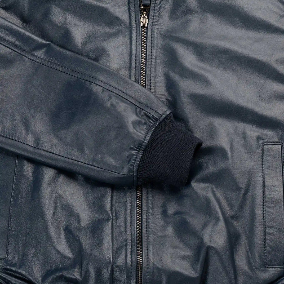 Chaqueta Cooper Bomber Azul de Cuero para Hombre - BLACK BISON