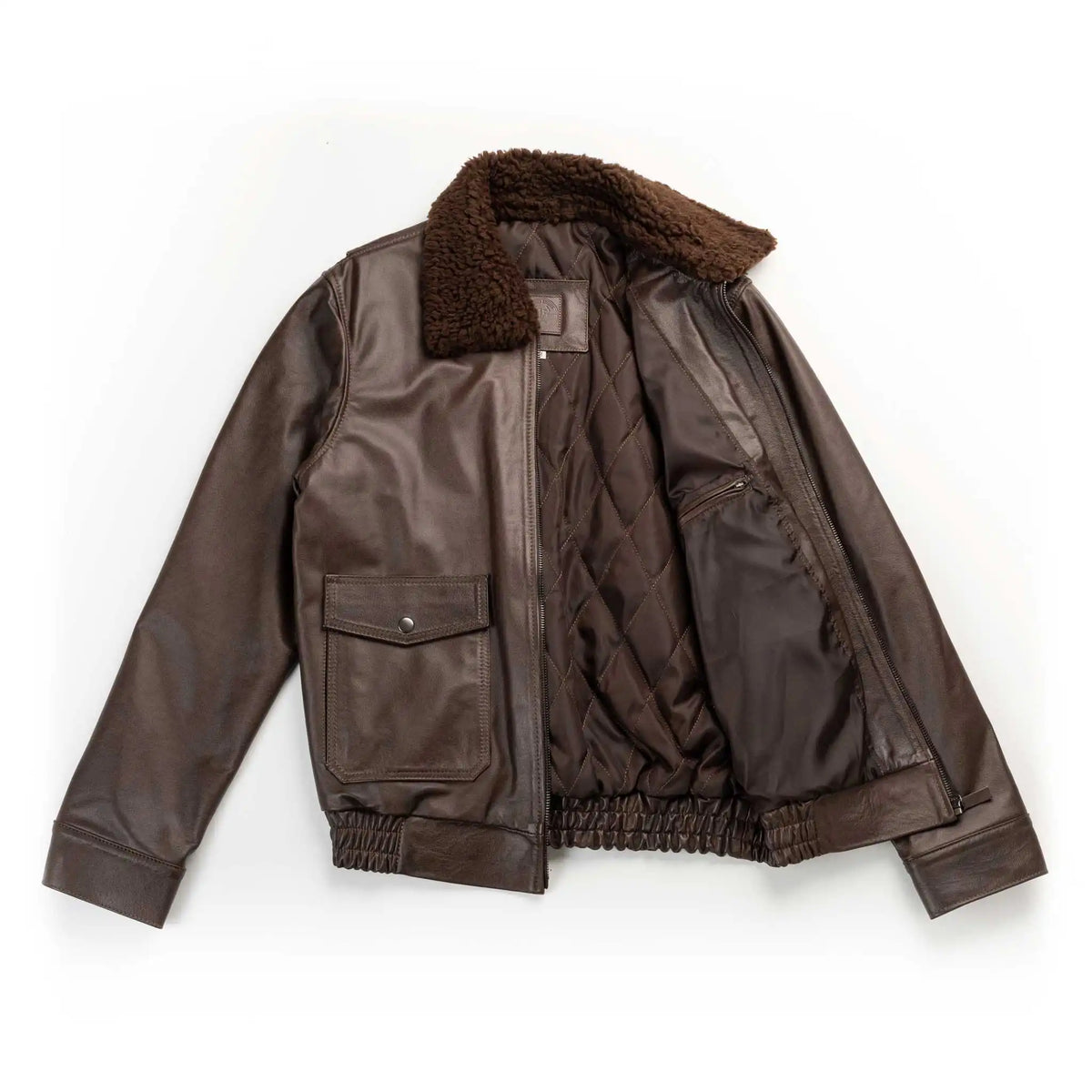 Chaqueta Harrison Aviador Café de Cuero para Hombre - BLACK BISON