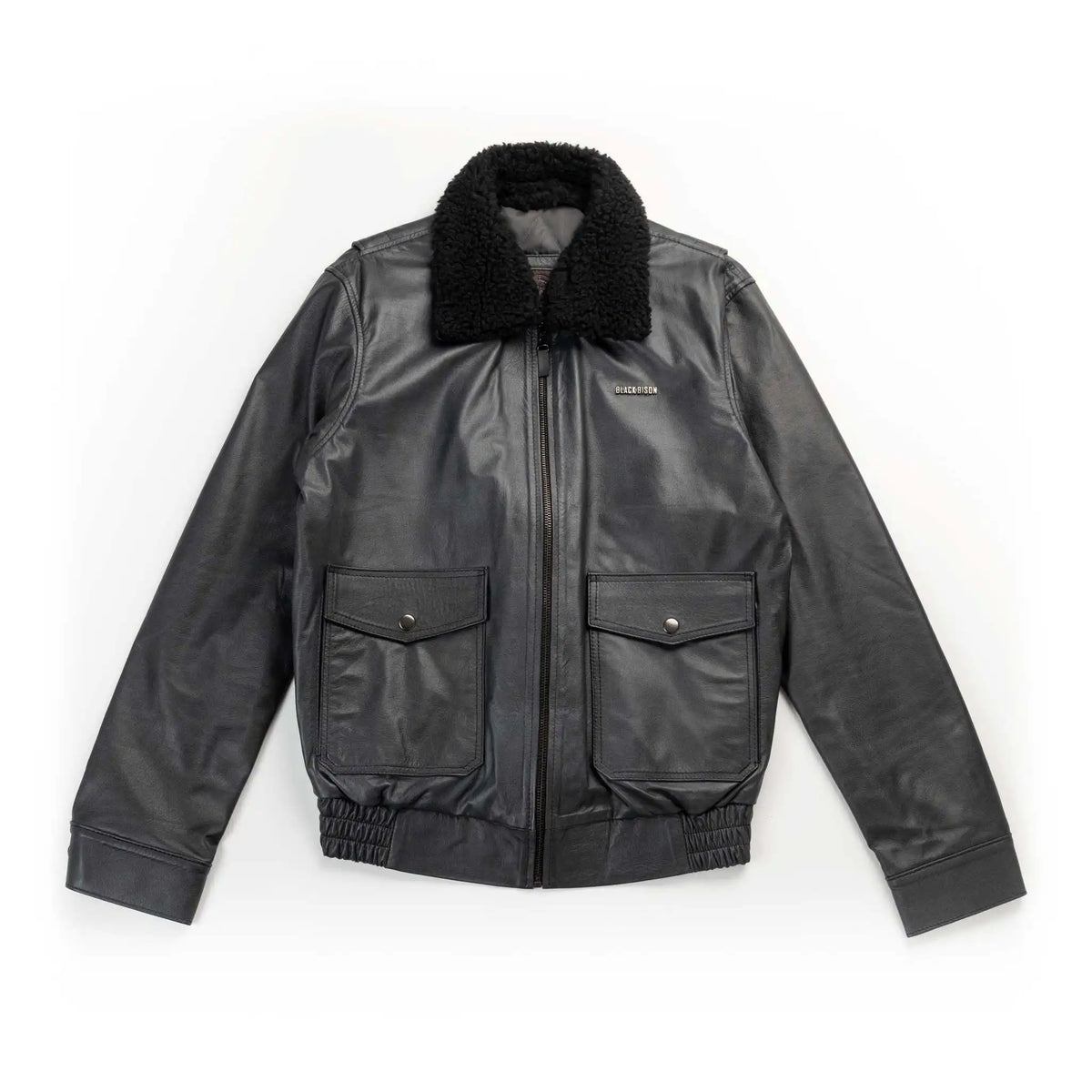 Chaqueta Harrison Aviador Negra de Cuero para Hombre - BLACK BISON