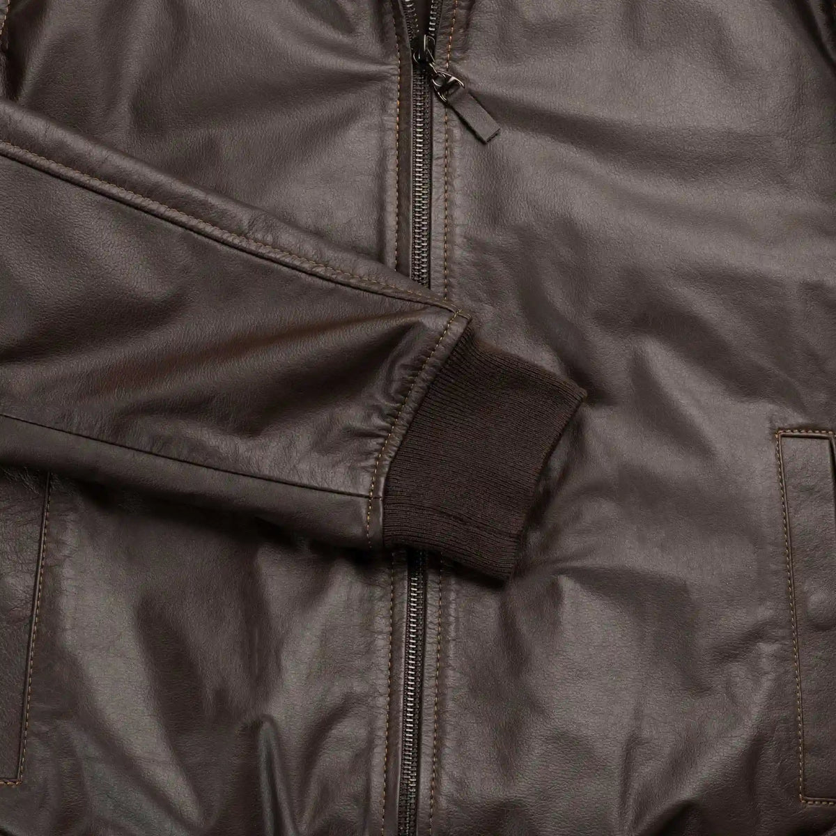 Chaqueta Cooper Bomber Café de Cuero para Hombre - BLACK BISON