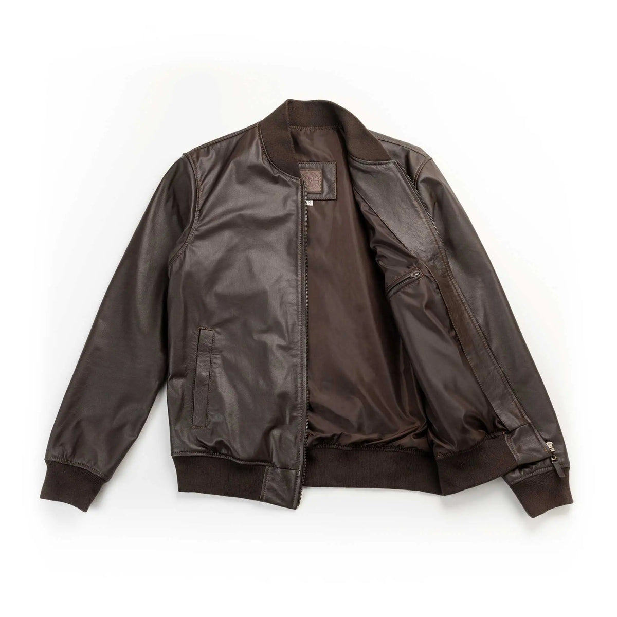 Chaqueta Cooper Bomber Café de Cuero para Hombre - BLACK BISON