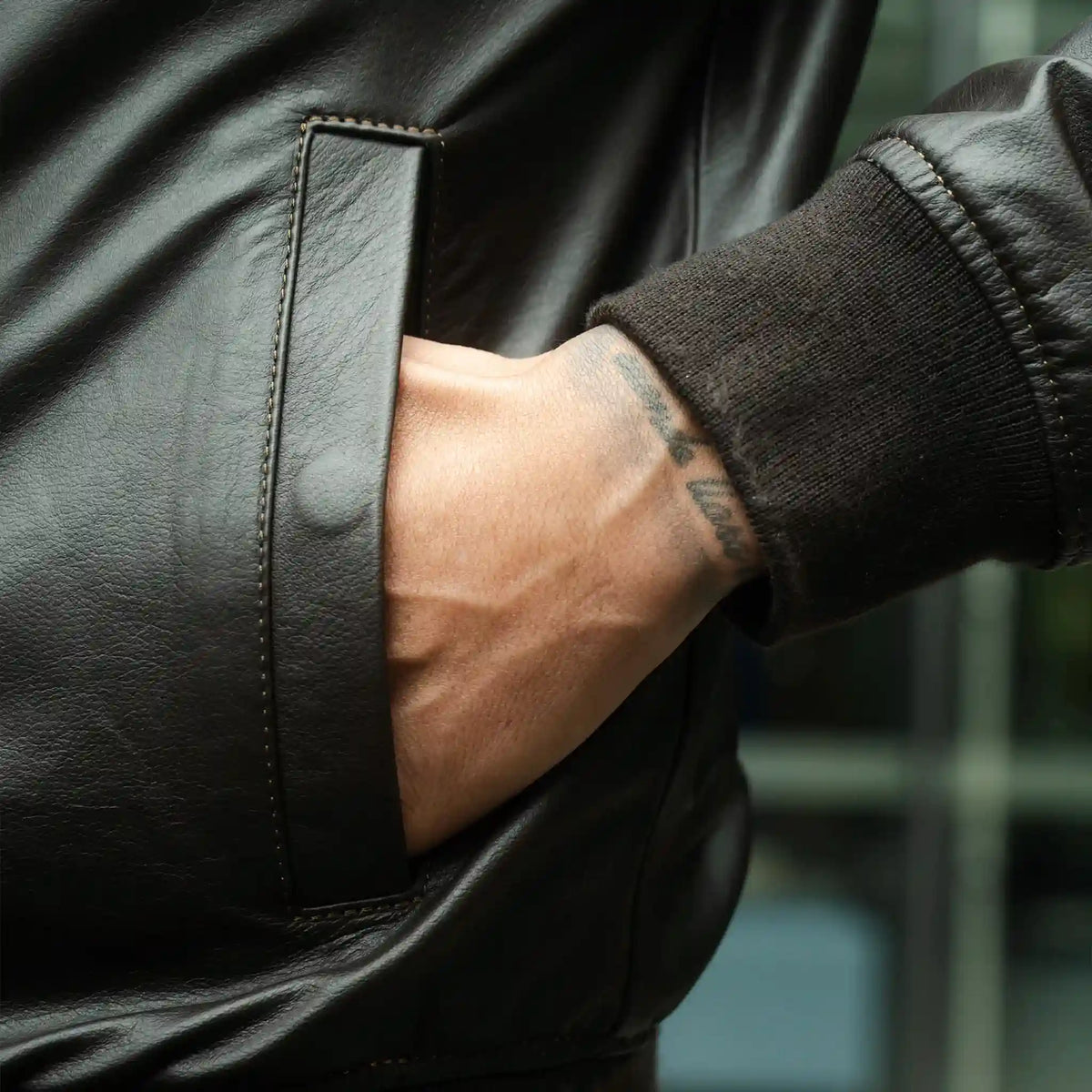 Chaqueta Cooper Bomber Café de Cuero para Hombre - BLACK BISON
