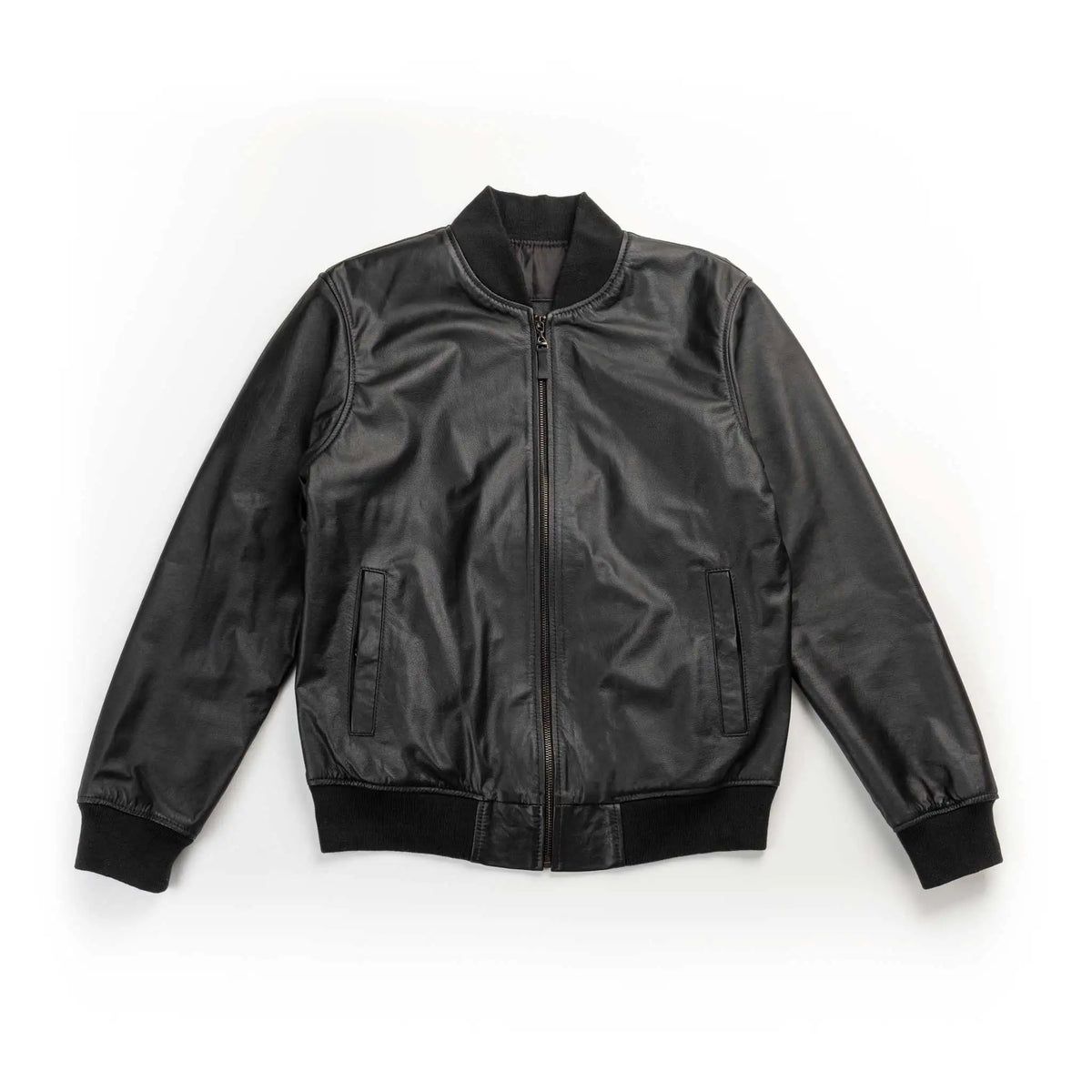 Chaqueta Cooper Bomber Negra de Cuero para Hombre - BLACK BISON
