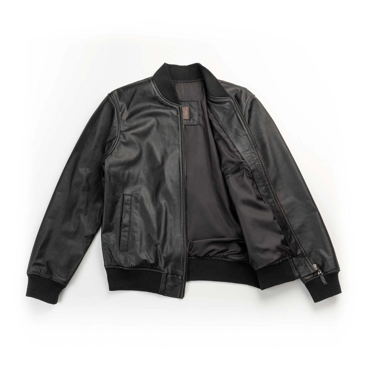 Chaqueta Cooper Bomber Negra de Cuero para Hombre - BLACK BISON