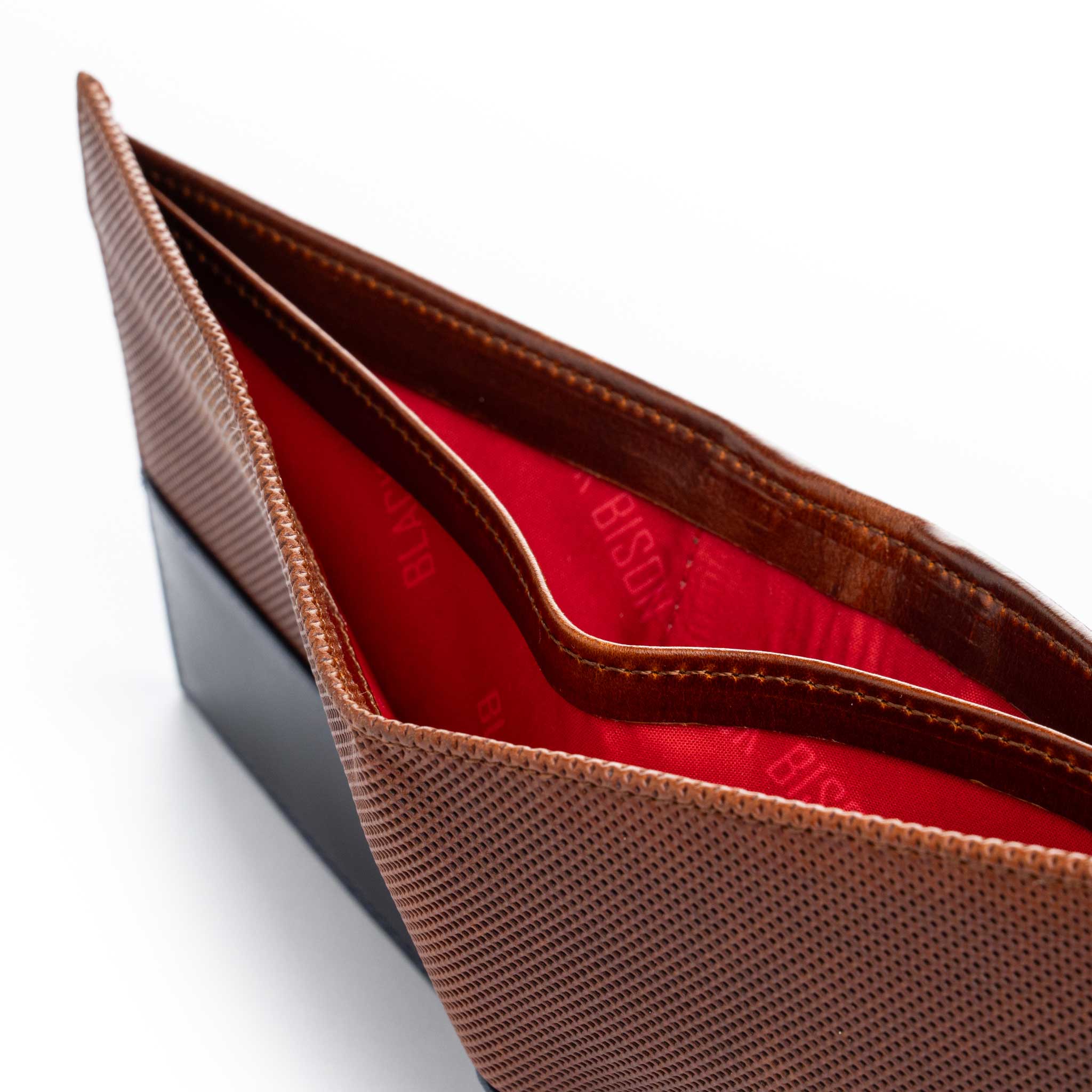 Billetera Horizontal en Cuero Miel - Azul para Hombre