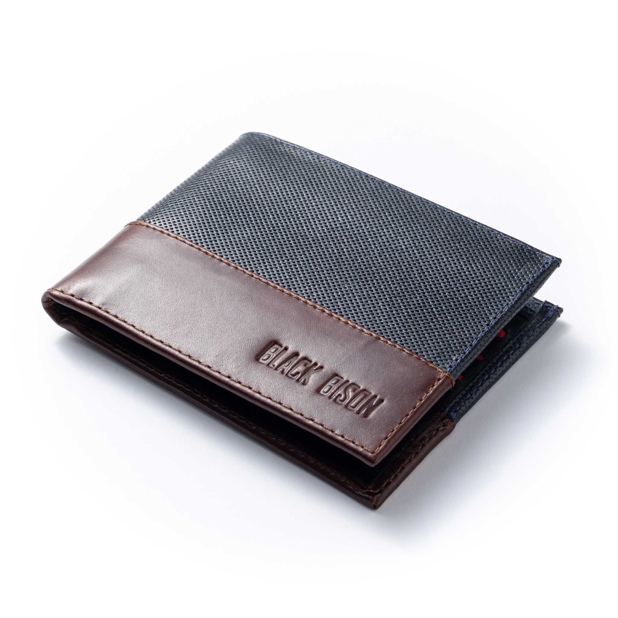 Billetera Horizontal en Cuero Azul- Café para Hombre