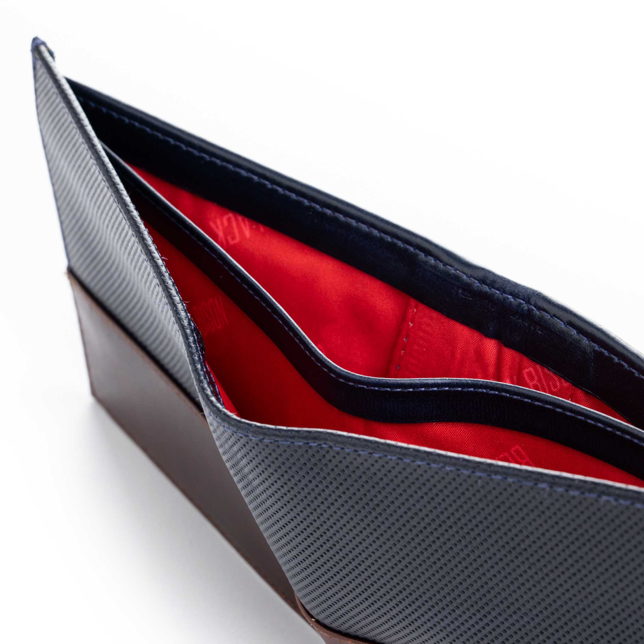 Billetera Horizontal en Cuero Azul- Café para Hombre