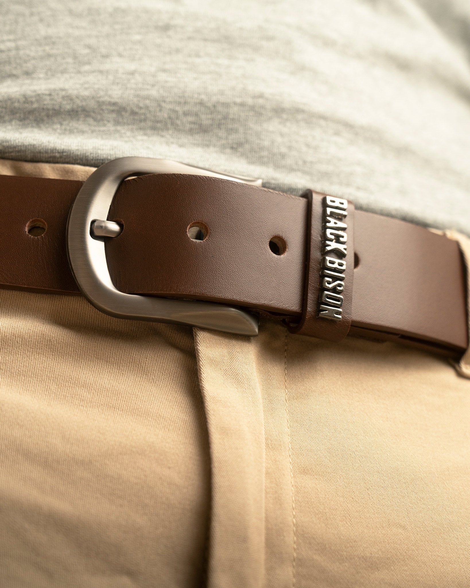 Cinturon Cuero Liso Café - BLACK BISON