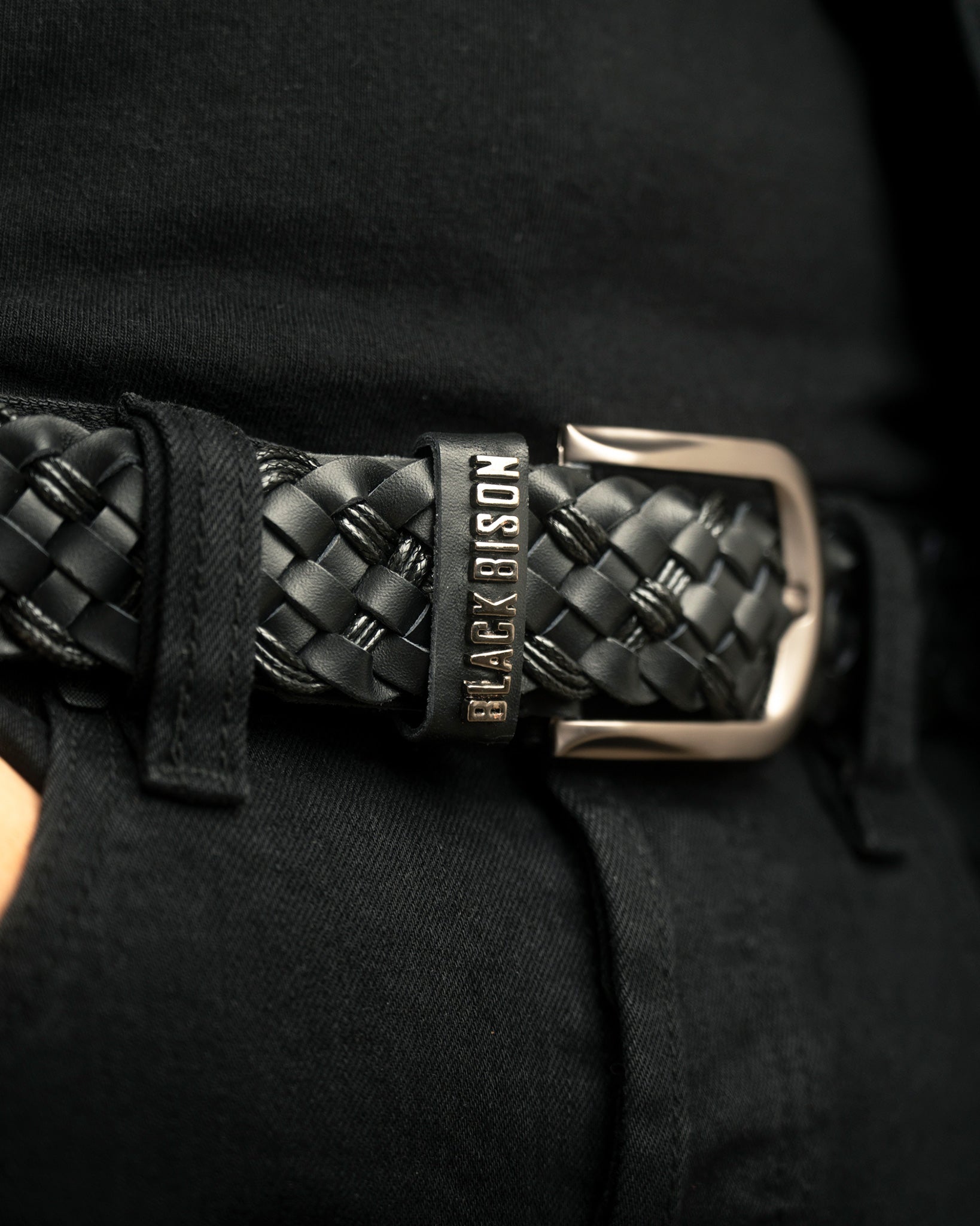 Cinturon Cuero Tejido Negro - BLACK BISON