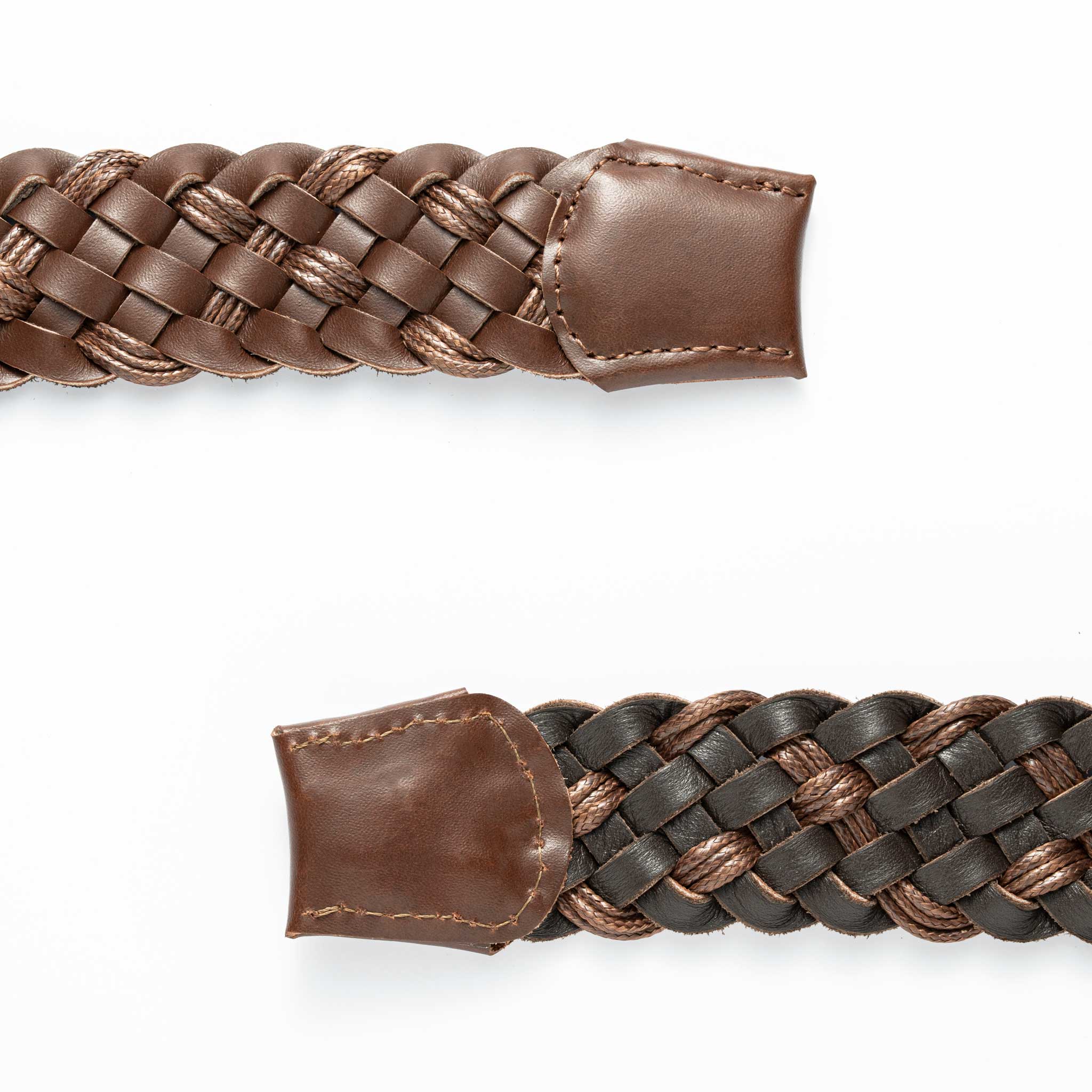 Cinturon Cuero Tejido Cafe - BLACK BISON