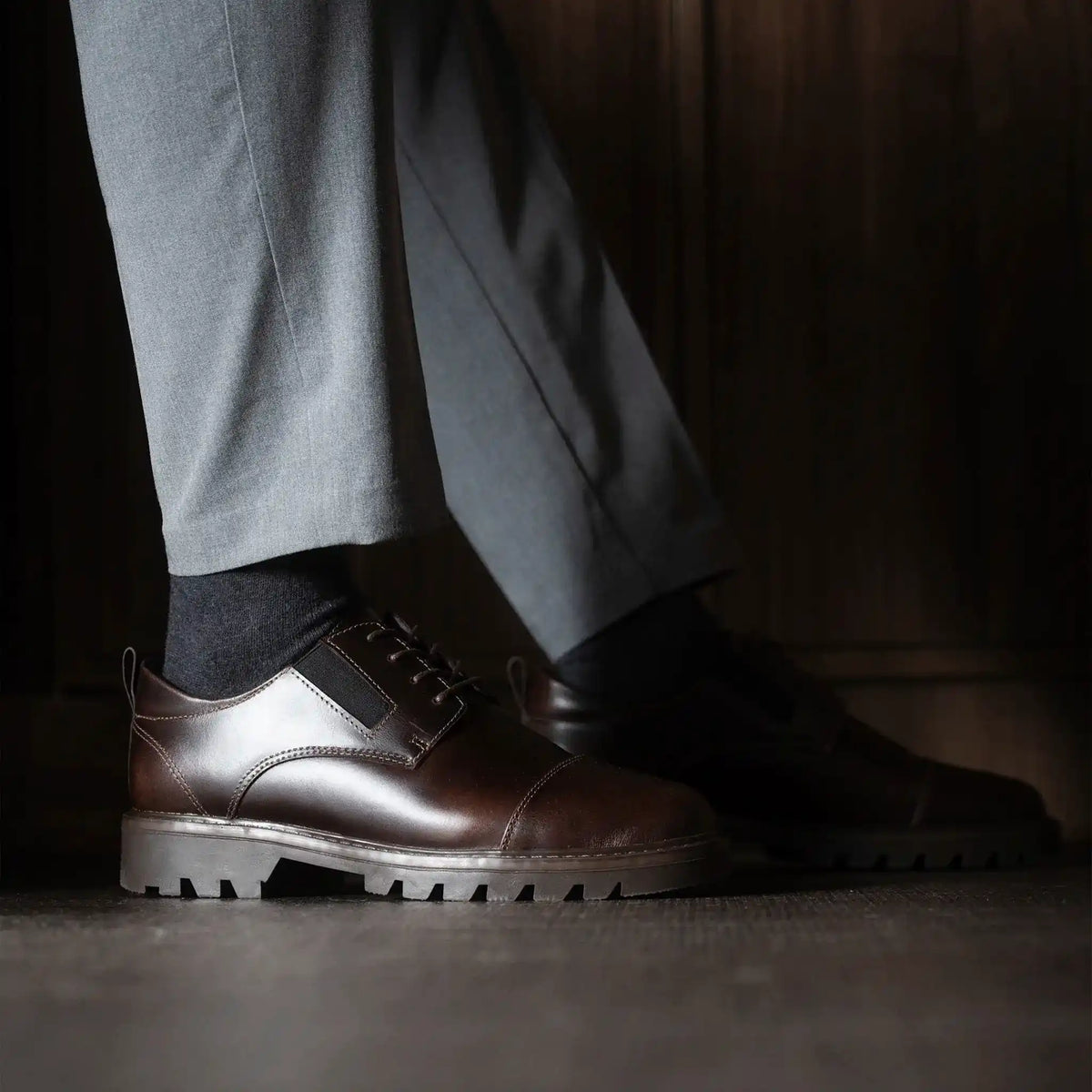 Zapato Monroe Café de Cuero para Hombre - BLACK BISON