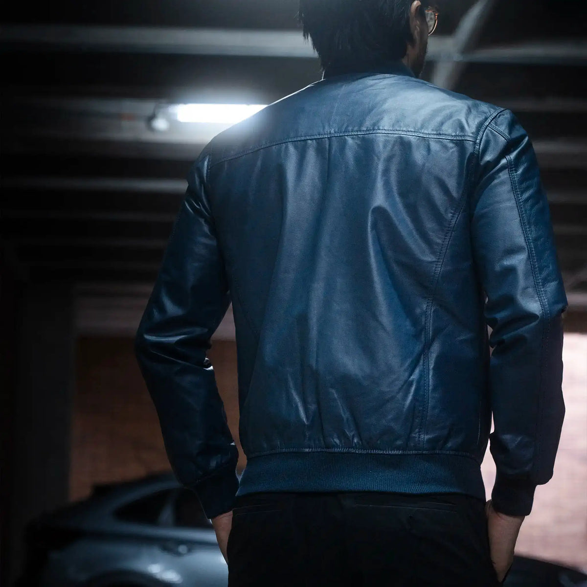 Chaqueta Cooper Bomber Azul de Cuero para Hombre - BLACK BISON