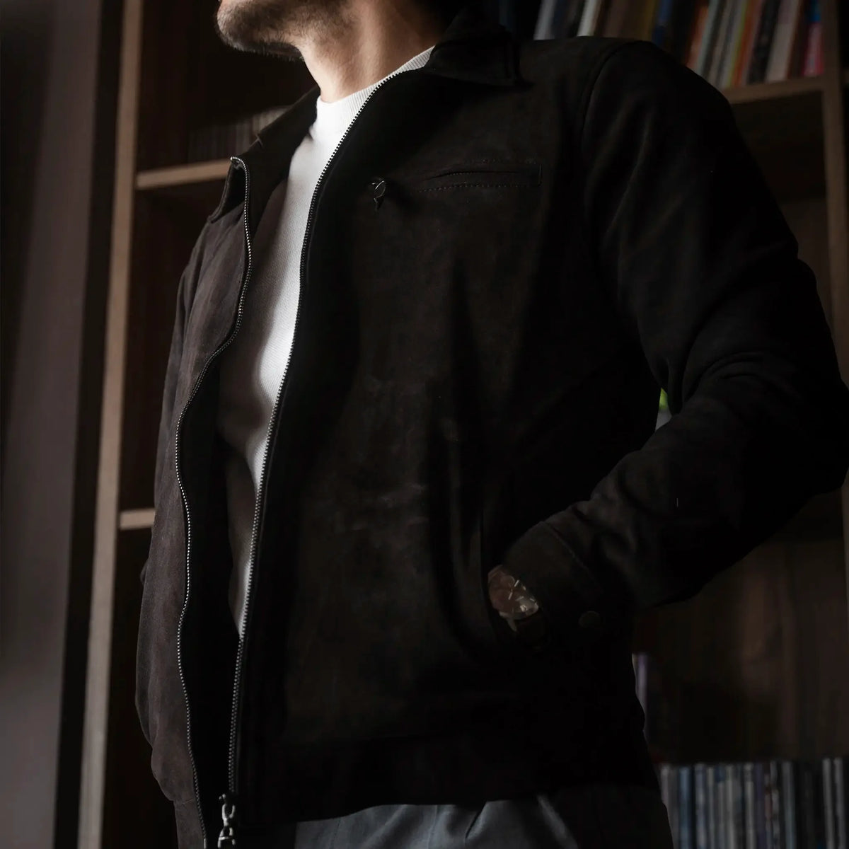 Chaqueta Gatsby Café de Cuero para Hombre - BLACK BISON