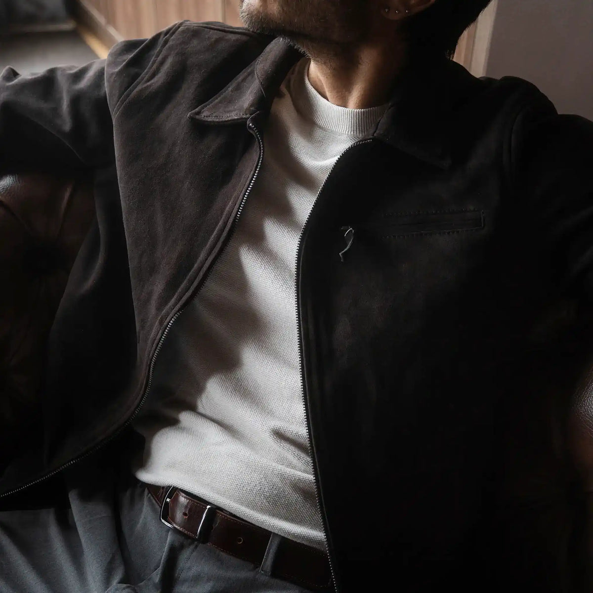 Chaqueta Gatsby Café de Cuero para Hombre - BLACK BISON