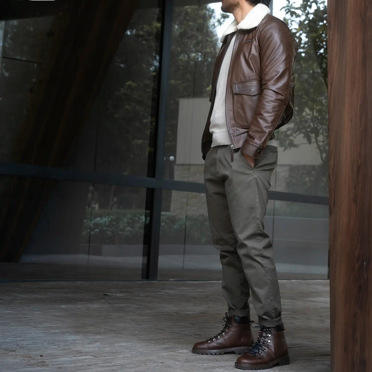 Chaqueta Harrison Aviador Miel de Cuero para Hombre - BLACK BISON