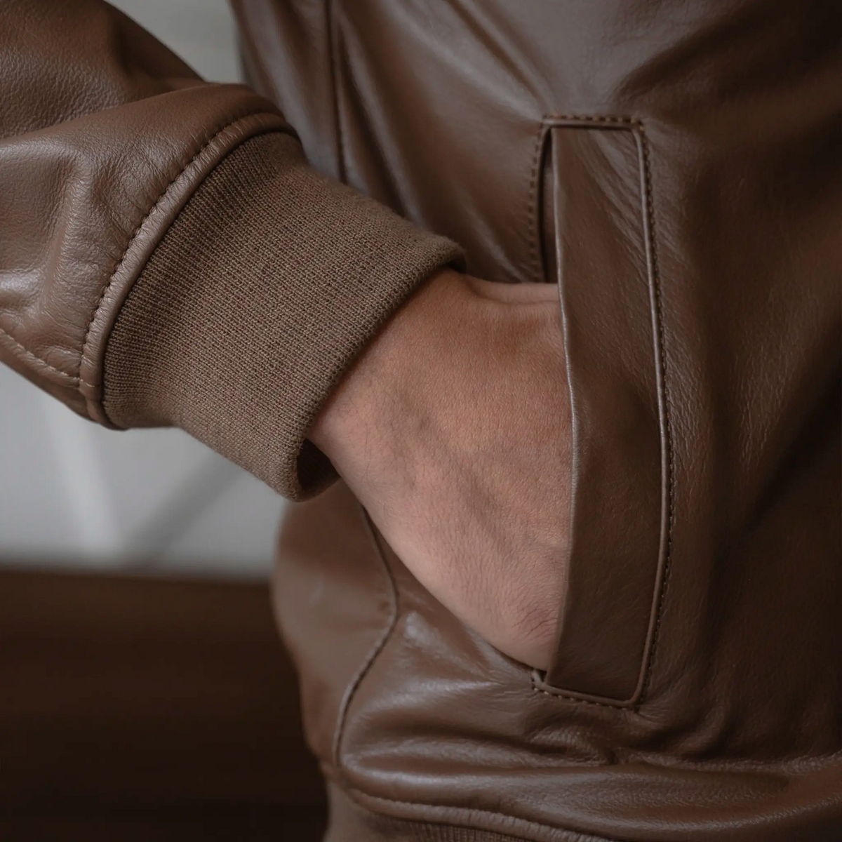 Chaqueta Cooper Bomber Miel de Cuero para Hombre - BLACK BISON