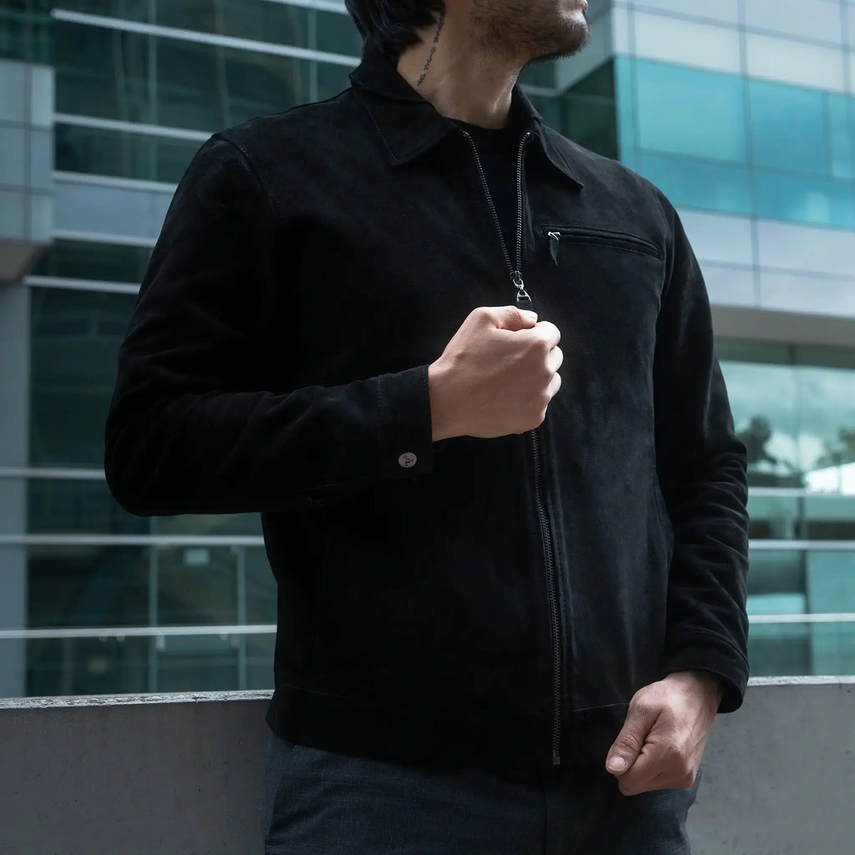 Chaqueta Gatsby Negra de Cuero para Hombre - BLACK BISON