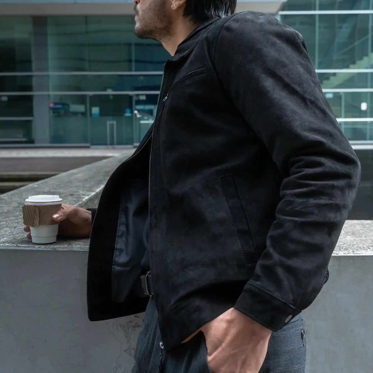 Chaqueta Gatsby Negra de Cuero para Hombre - BLACK BISON