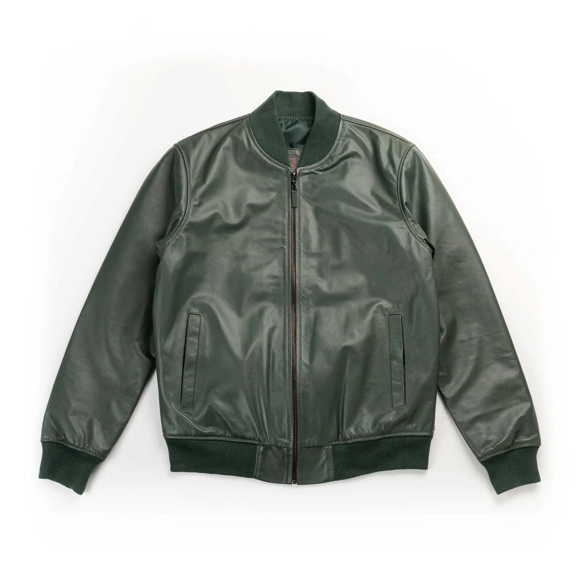 Chaqueta Cooper Bomber Verde de Cuero para Hombre - BLACK BISON