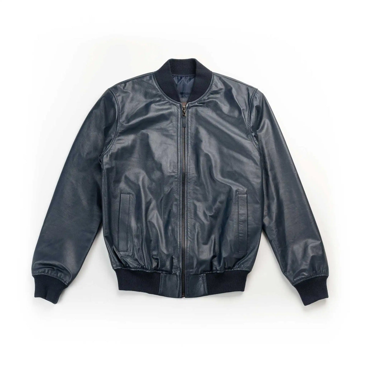 Chaqueta Cooper Bomber Azul de Cuero para Hombre - BLACK BISON