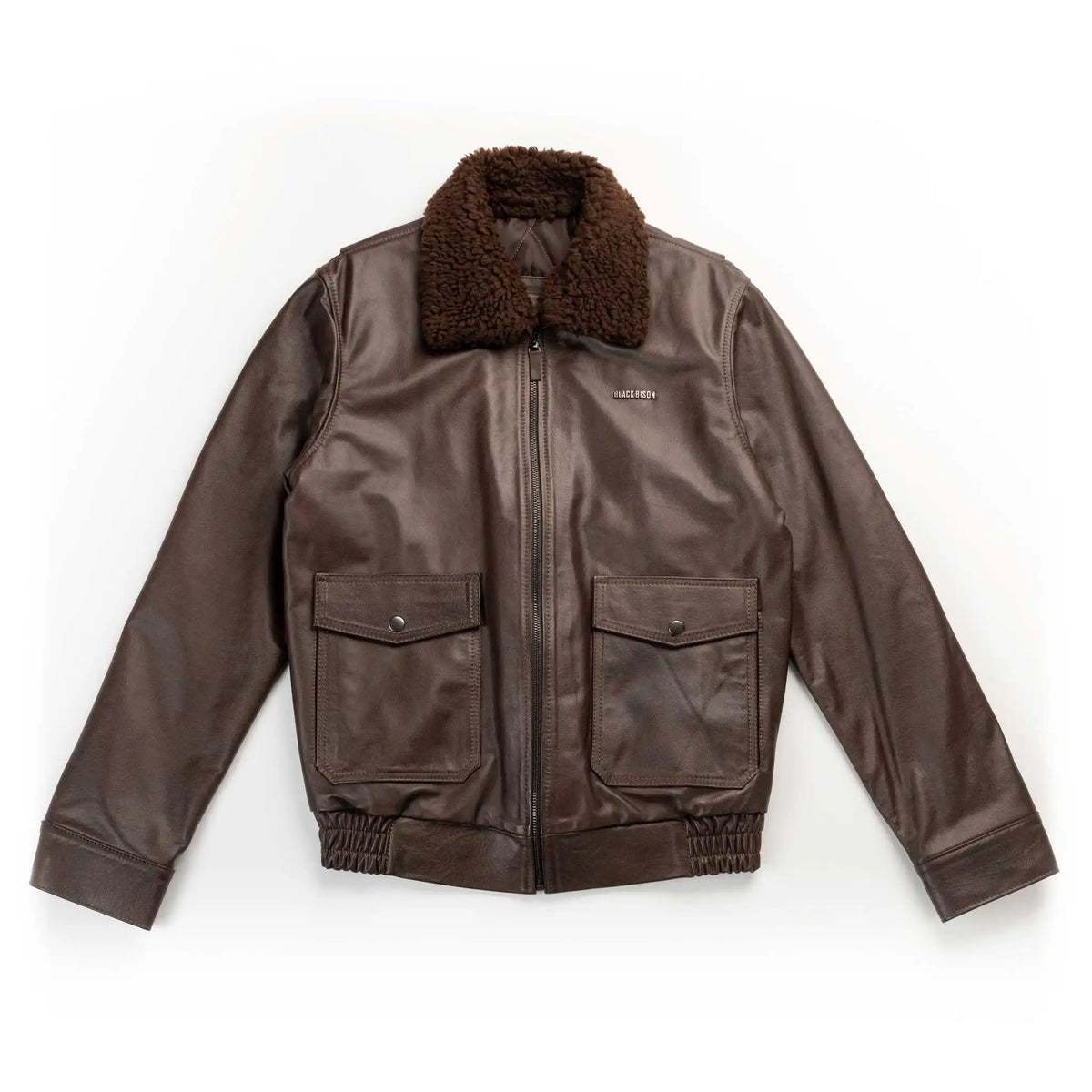Chaqueta Harrison Aviador Café de Cuero para Hombre - BLACK BISON