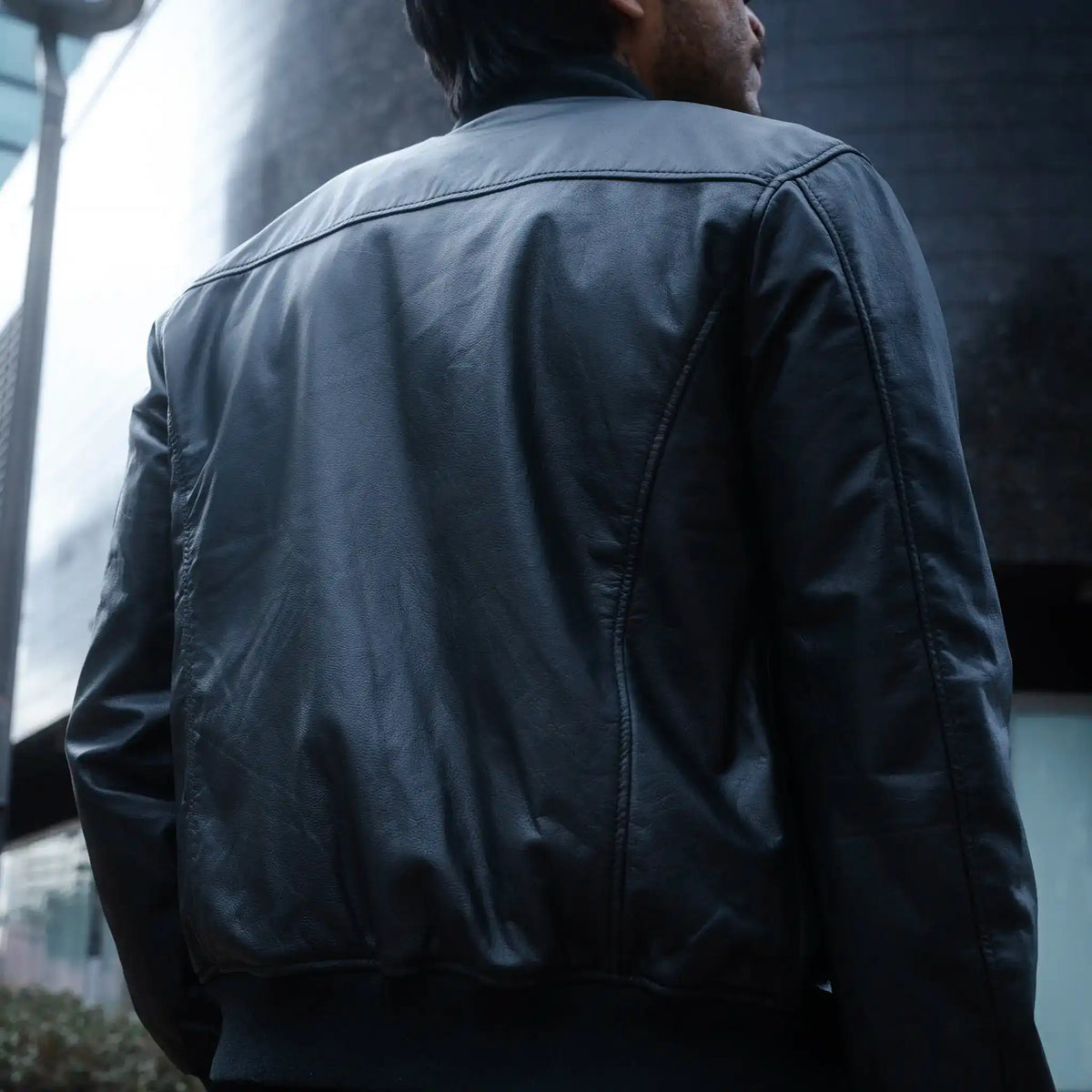 Chaqueta Cooper Bomber Negra de Cuero para Hombre - BLACK BISON