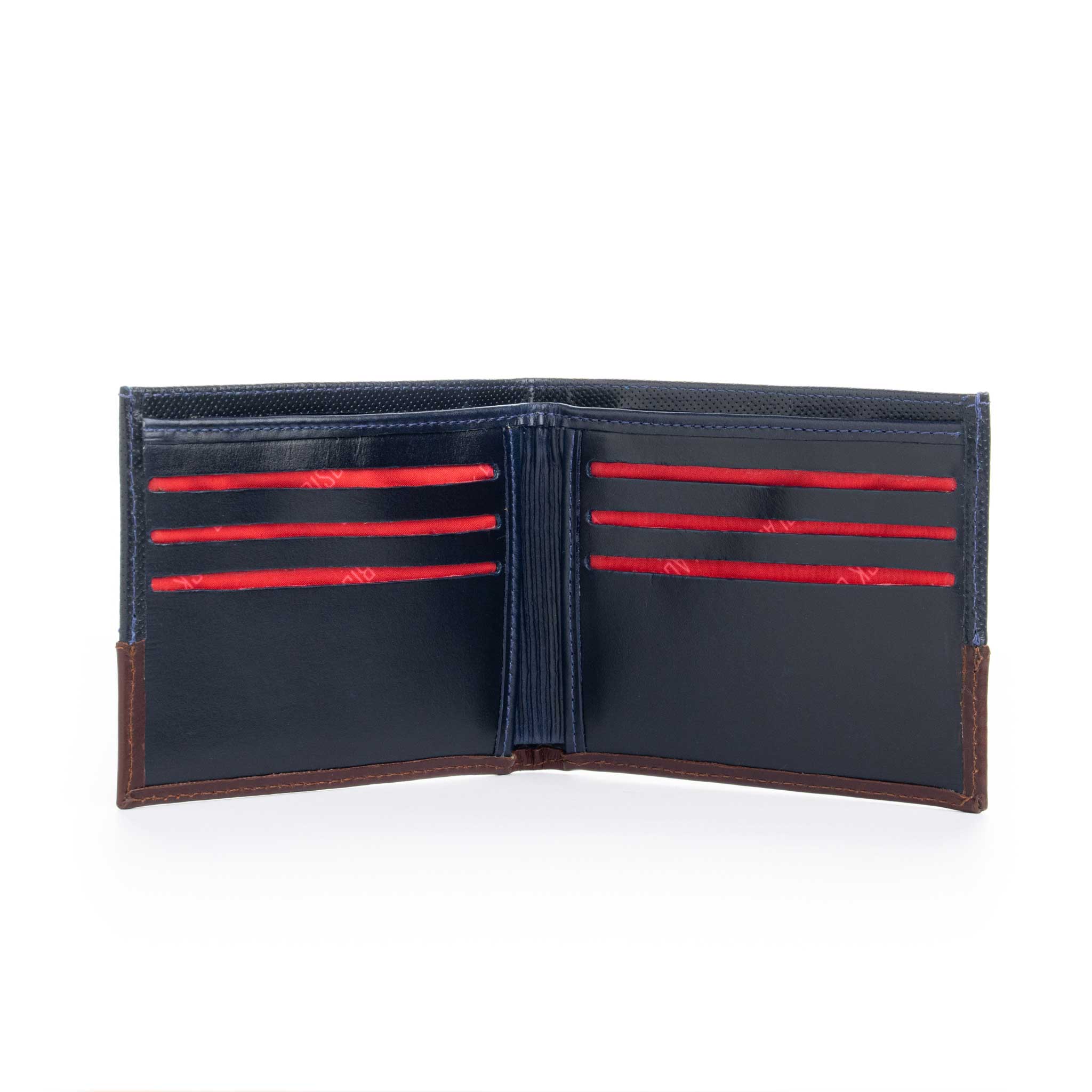 Billetera Horizontal en Cuero Azul- Café para Hombre