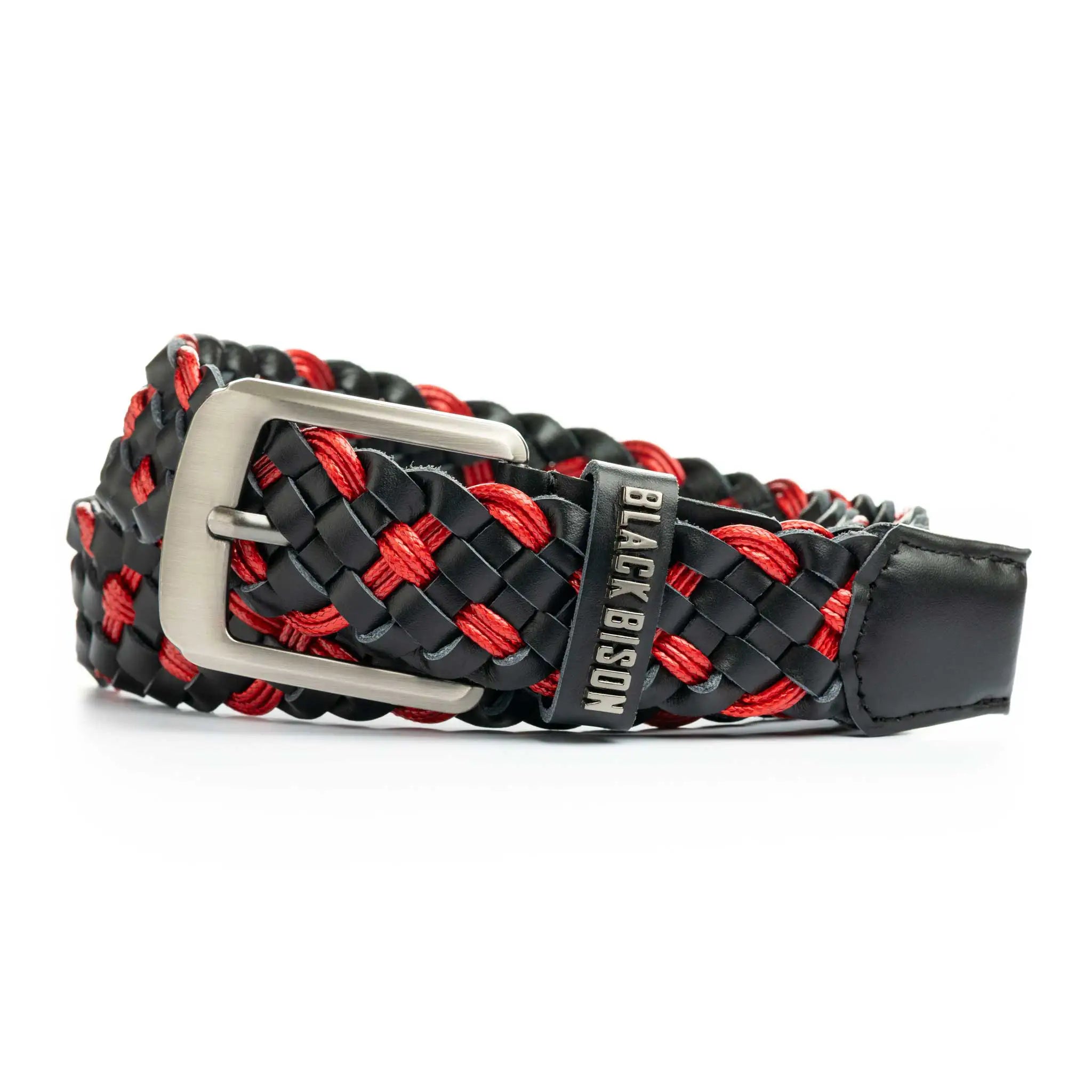 Cintueron de cuero tejido negro con rojo