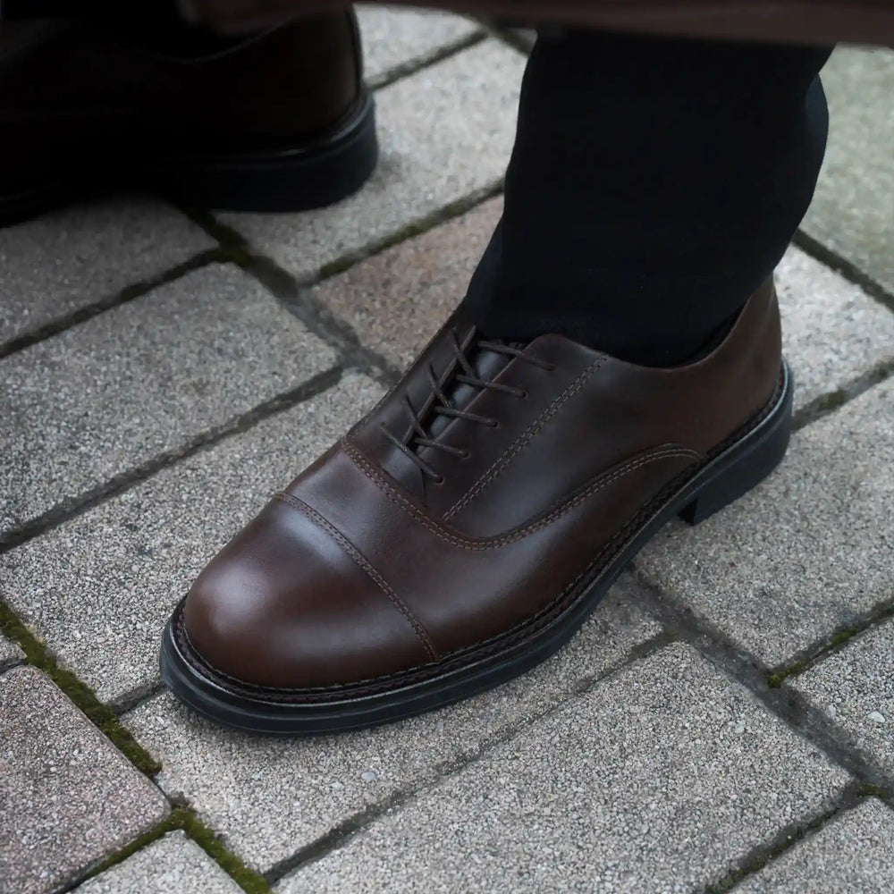Zapato Velmont Café de Cuero para Hombre - BLACK BISON
