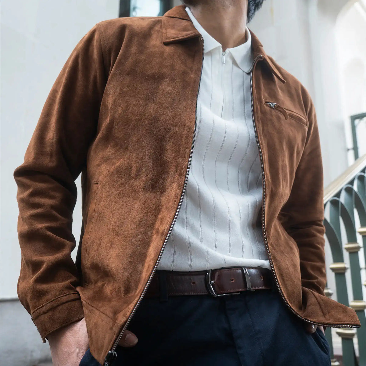 Chaqueta Gatsby Miel de Cuero para Hombre - BLACK BISON